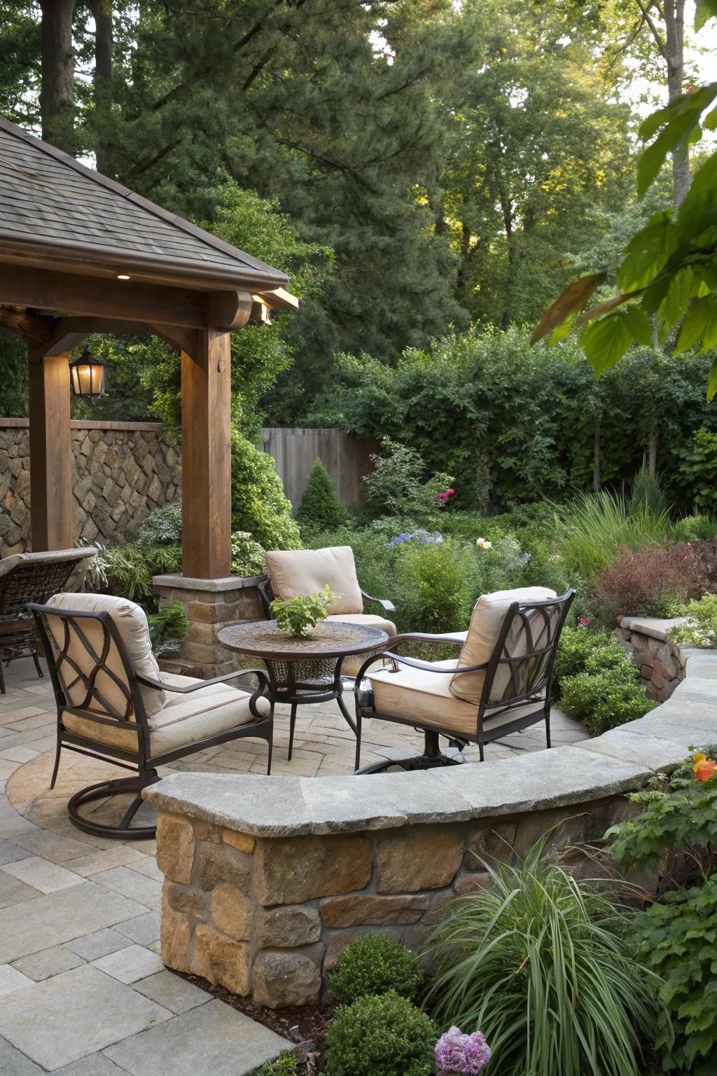 An inviting leisure space established on a rock foundation, conducive to relaxation.