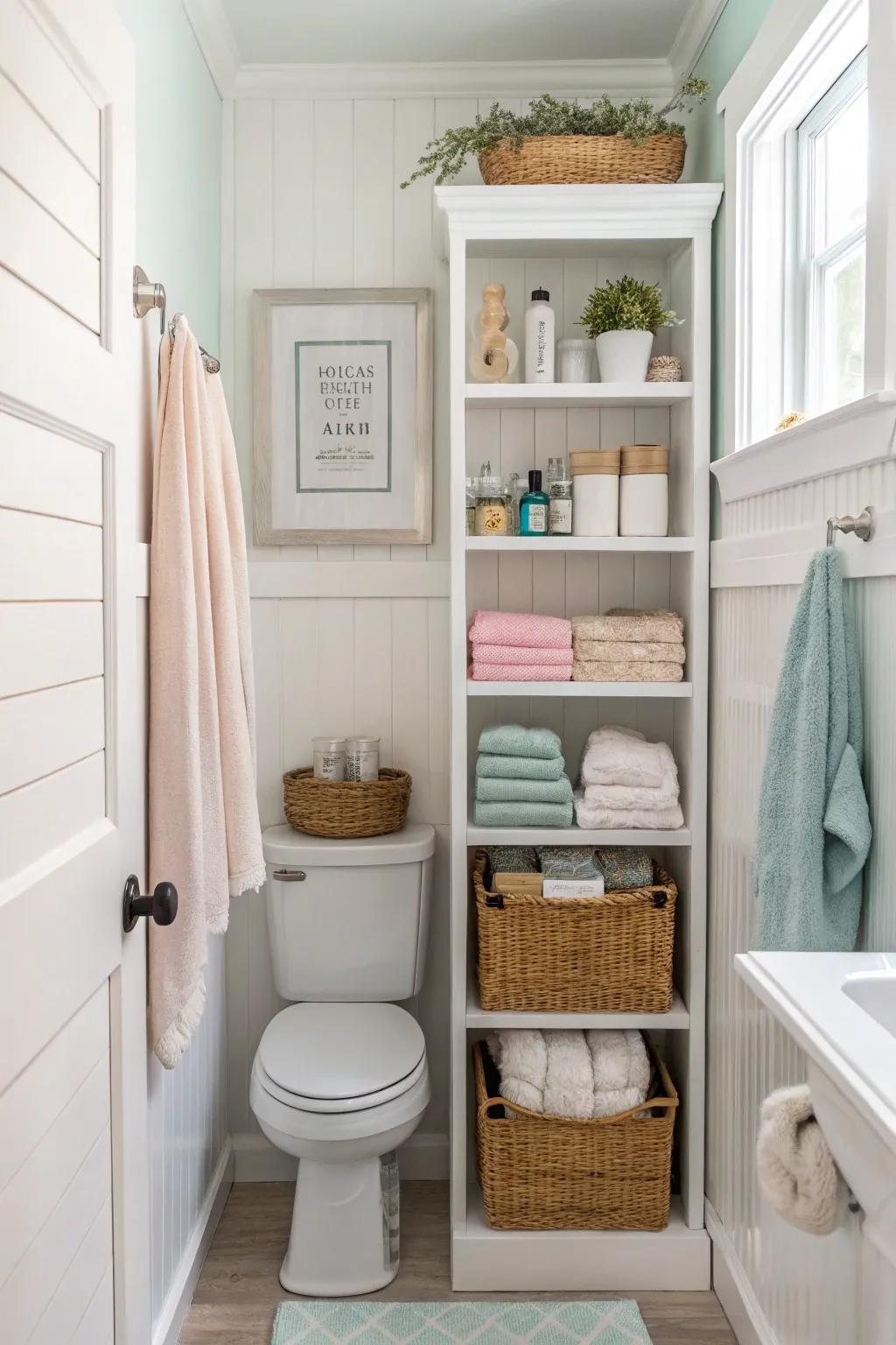 Vertical storage enables organized and reachable essentials.