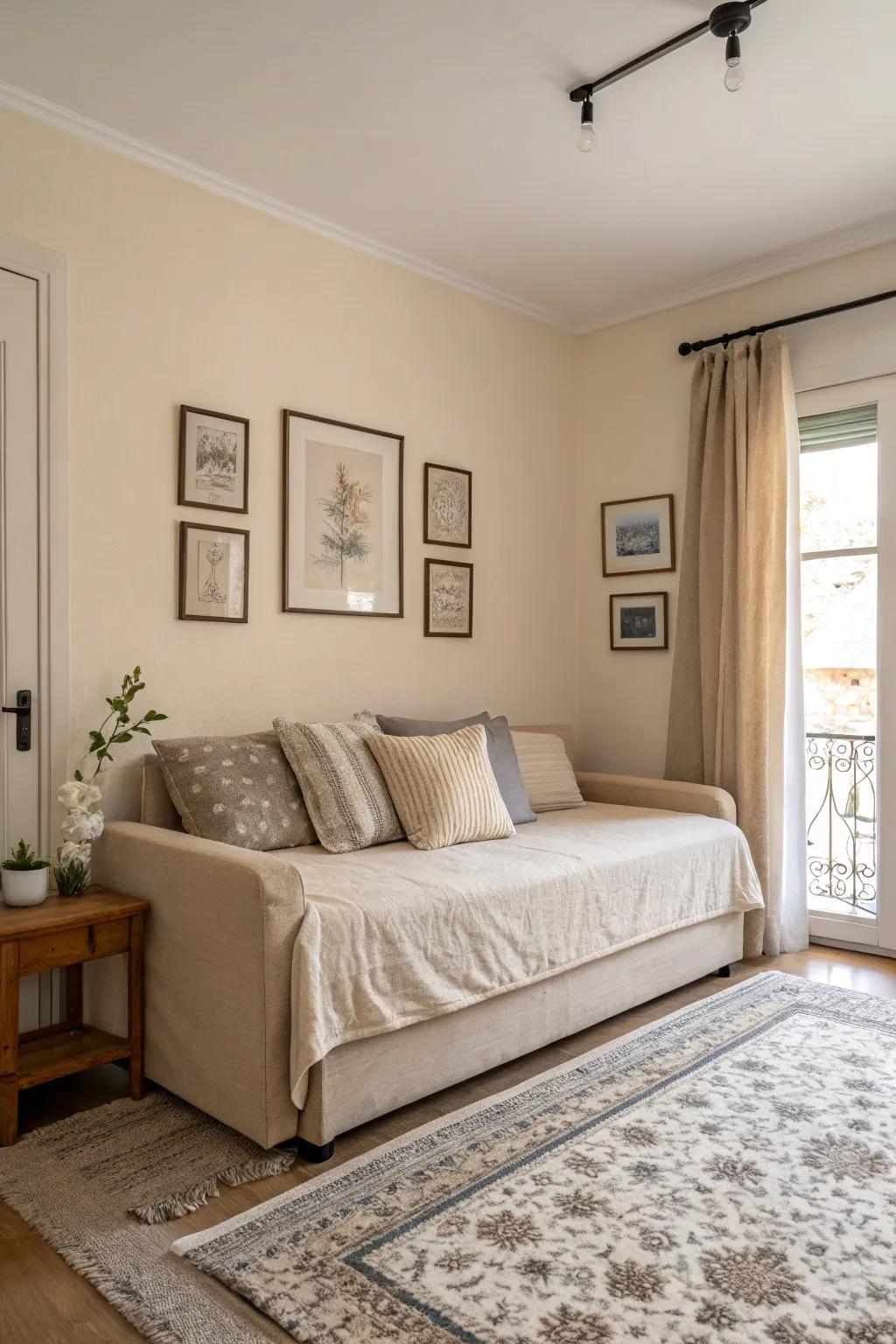 Soothing shades create a peaceful bedroom feel.