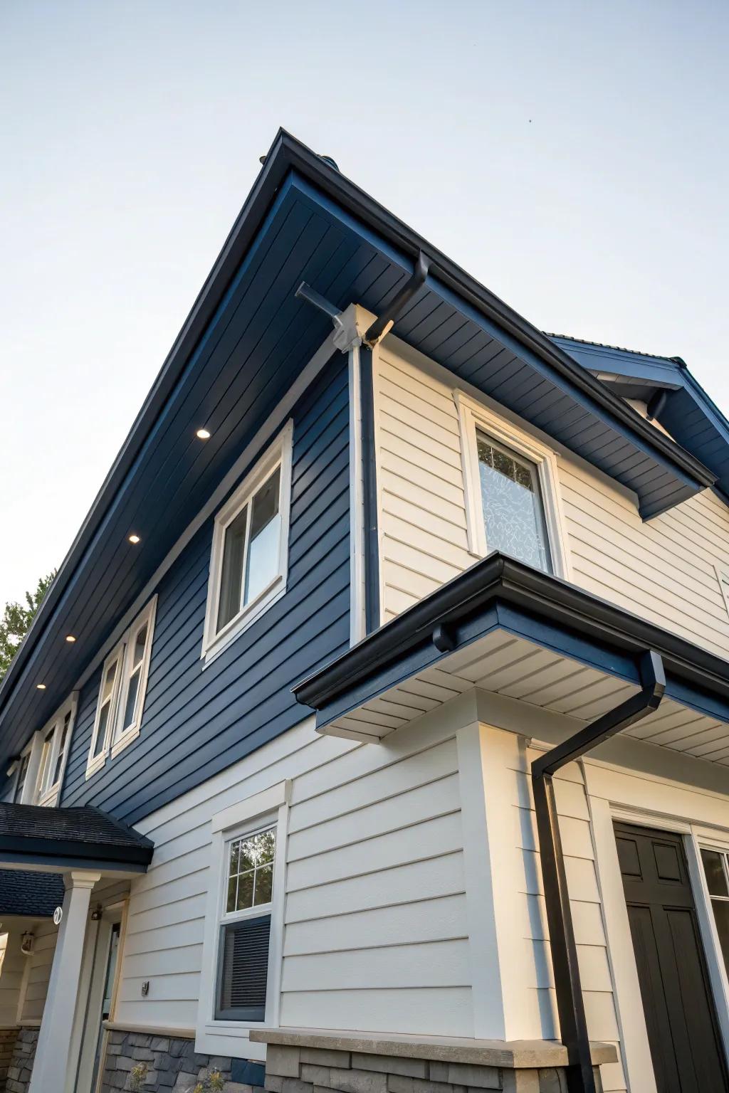 Navy blue soffit and fascia exude sophistication and elegance.