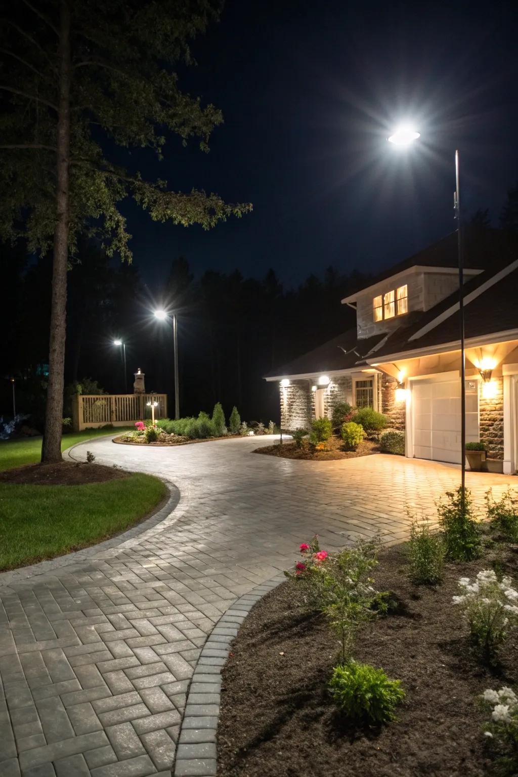 Hidden projector lamps offer both safety and style for a well-lit driveway.