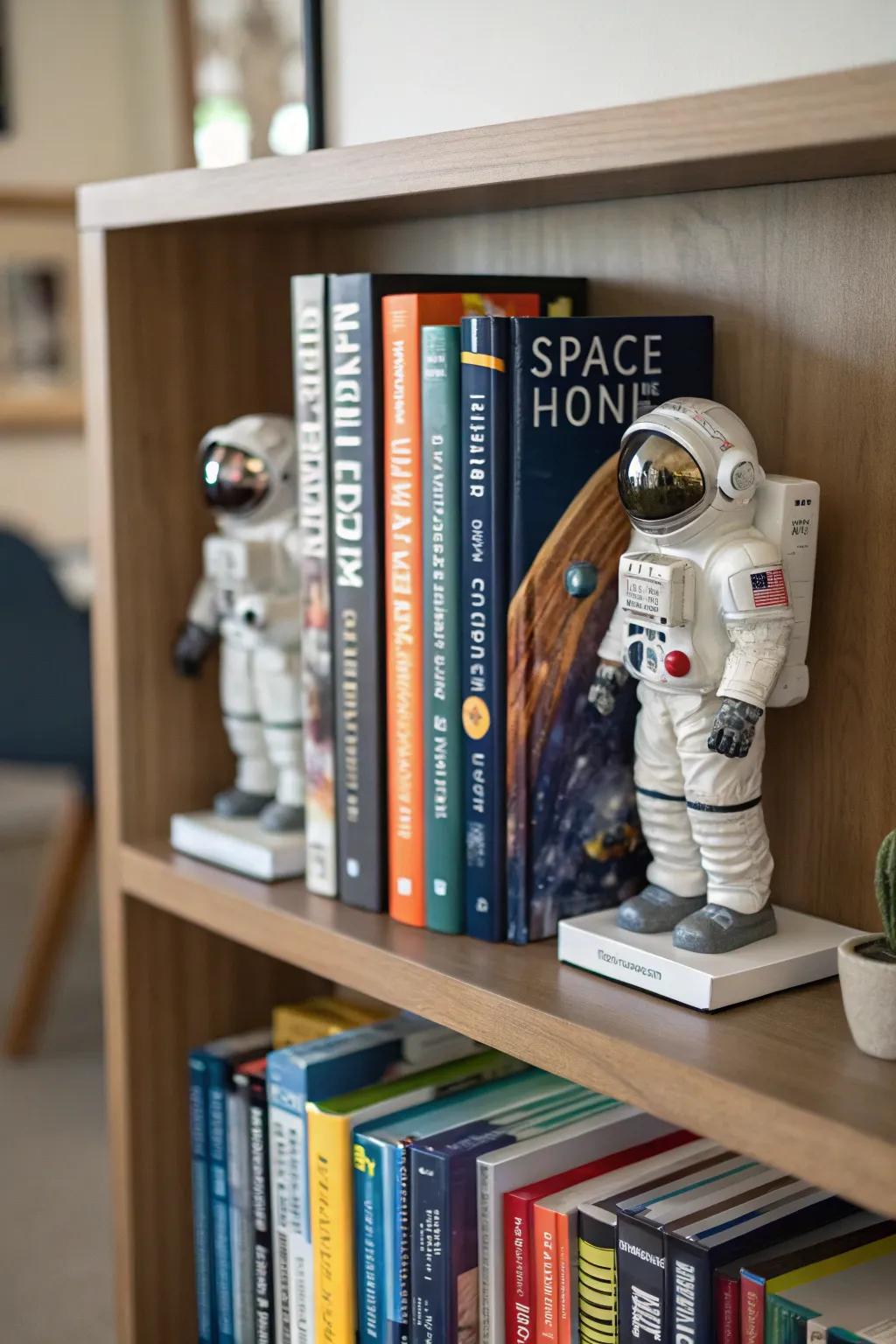 Outer space voyager supports add a playful dimension to your book storage.