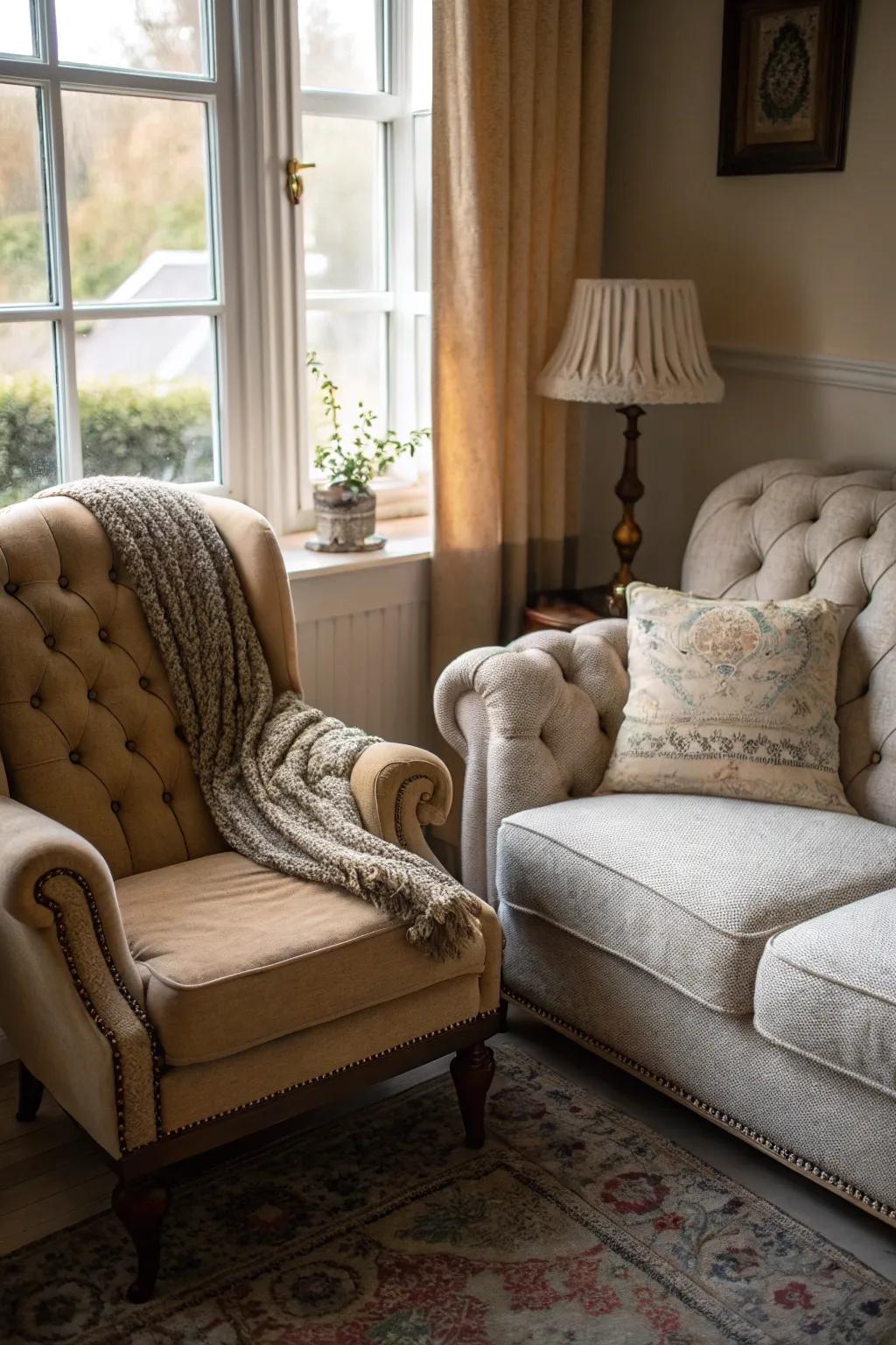 Button-tufted furniture items deliver ageless elegance to your decor.