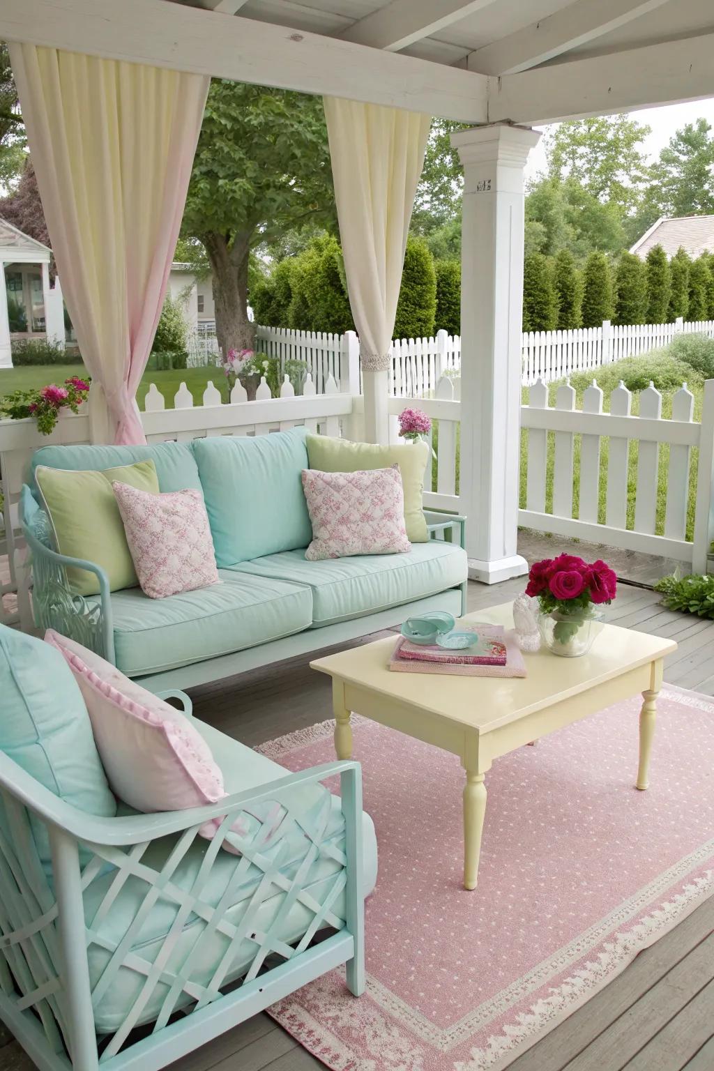 Subtle highlights impart a gentle hint of spring to any veranda.