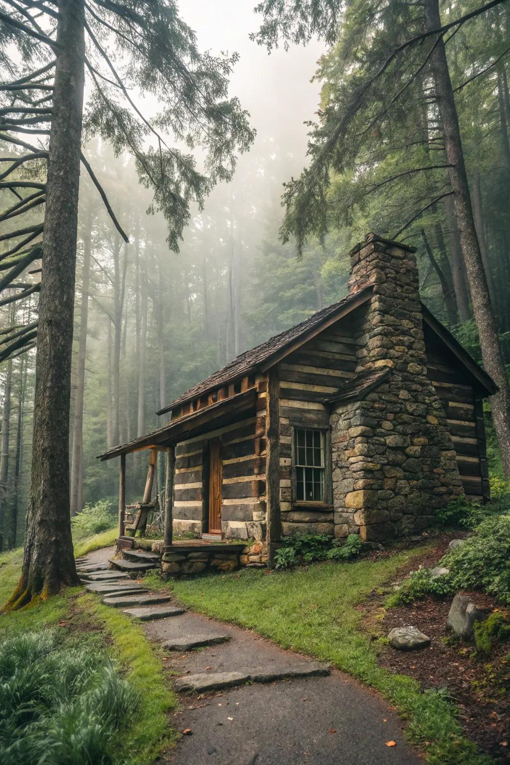 A welcoming cabin style achieved using rock and wood panels.