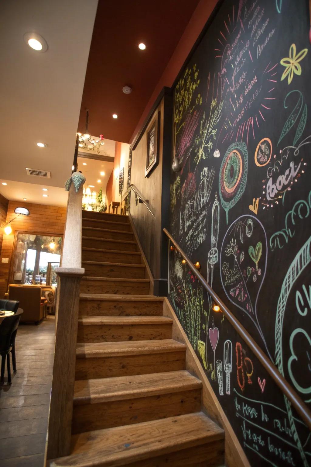 A blackboard wall brings creativity and fun to your stairway.
