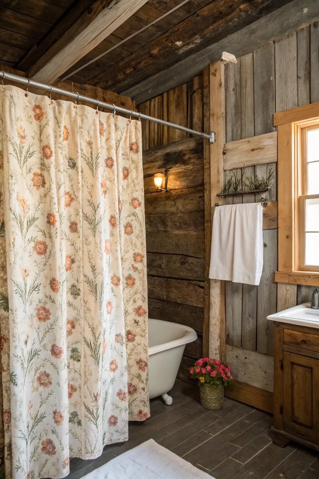 Vintage shower curtains infuse a country-style charm into your bathroom.