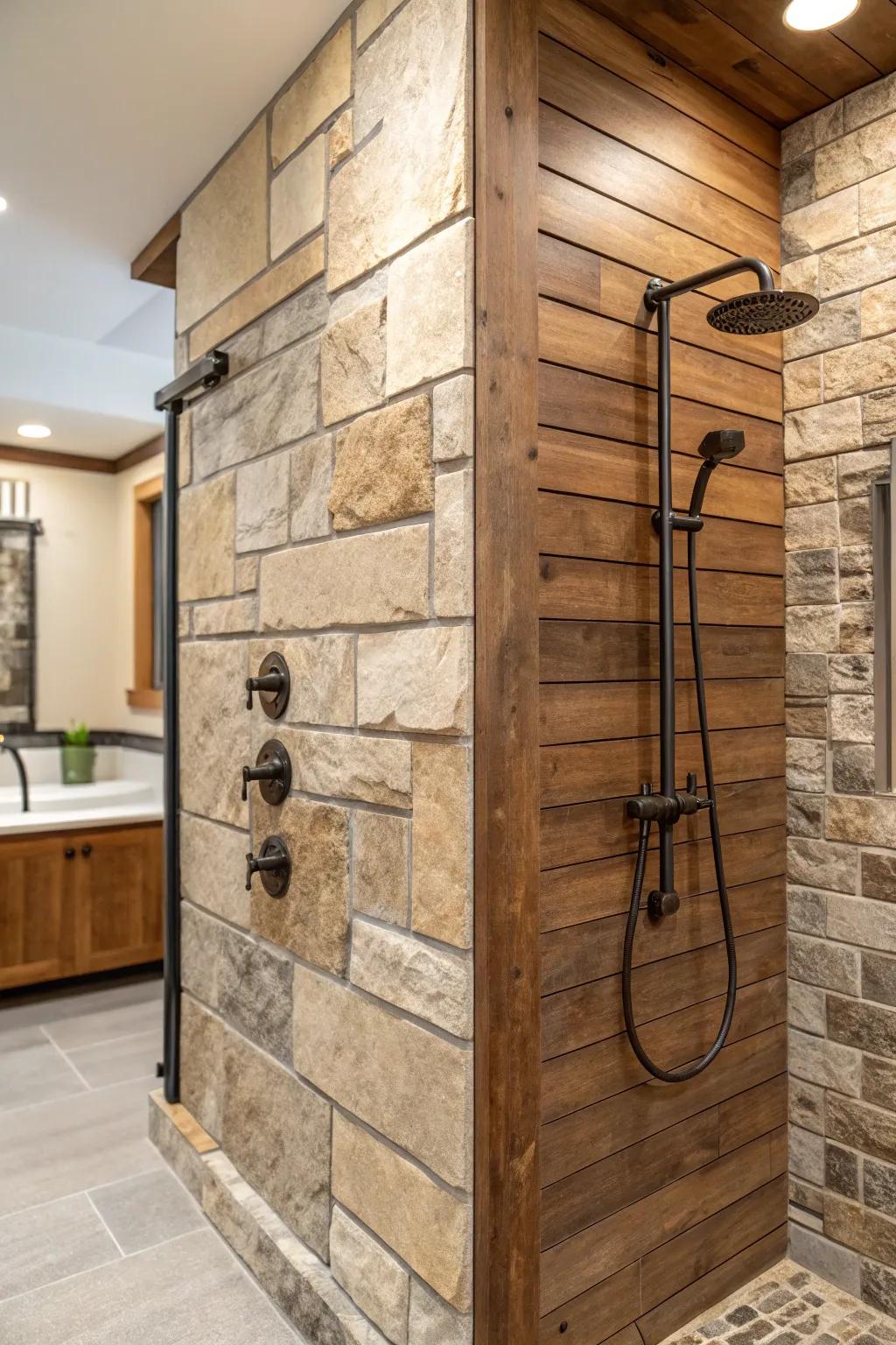Blended mediums create a lavish and layered shower experience.