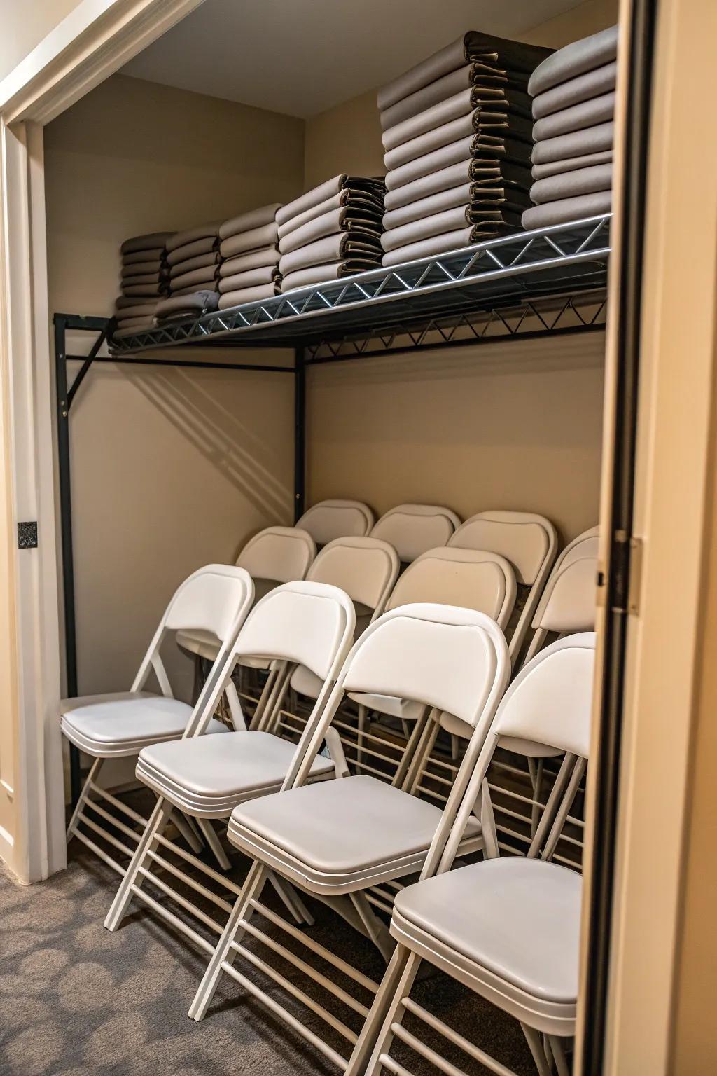 Use your closet to keep folding chairs neat and tidy.
