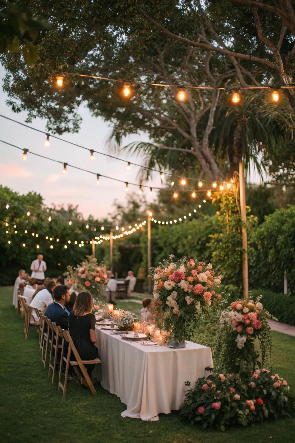 A garden party beneath the stars crafts a captivating birthday celebration.