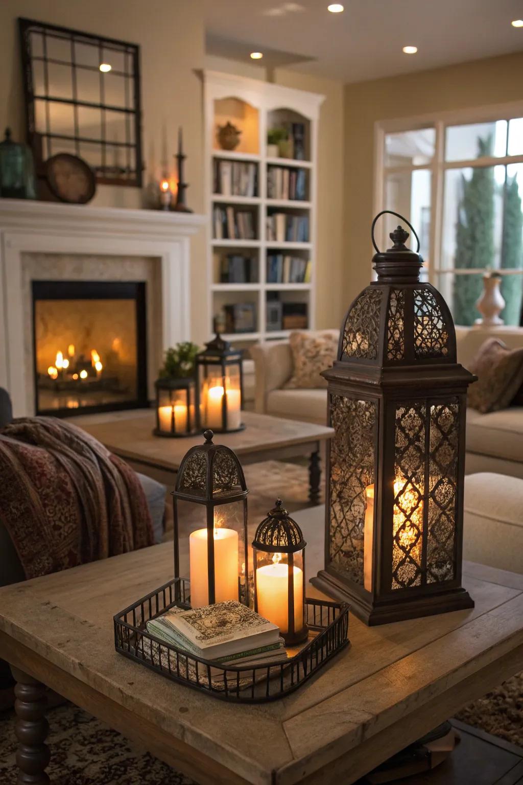 Illuminating sticks and shades create a cozy and inviting atmosphere.