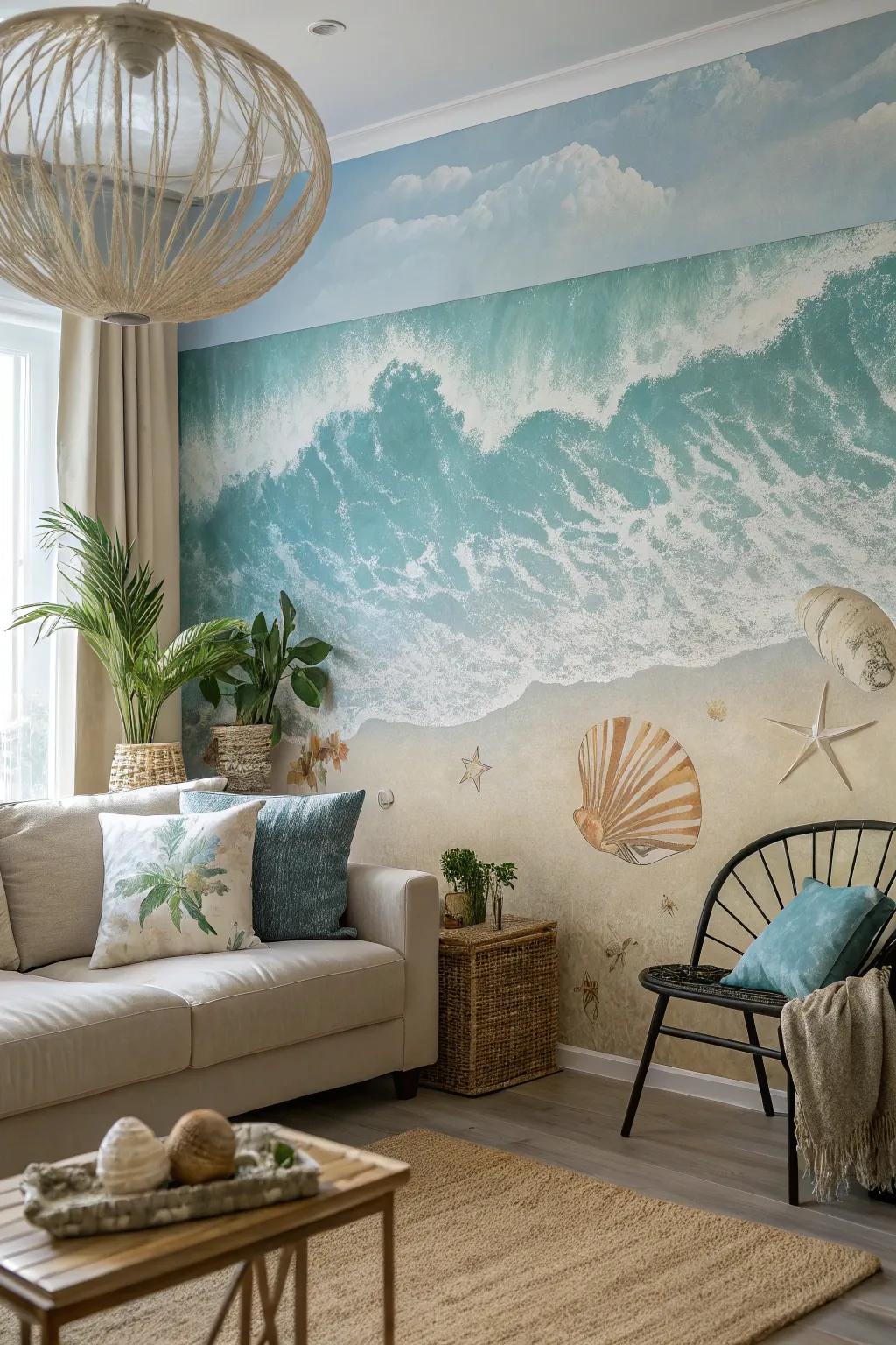 Introduce seaside serenity indoors with coastal wallpaper.