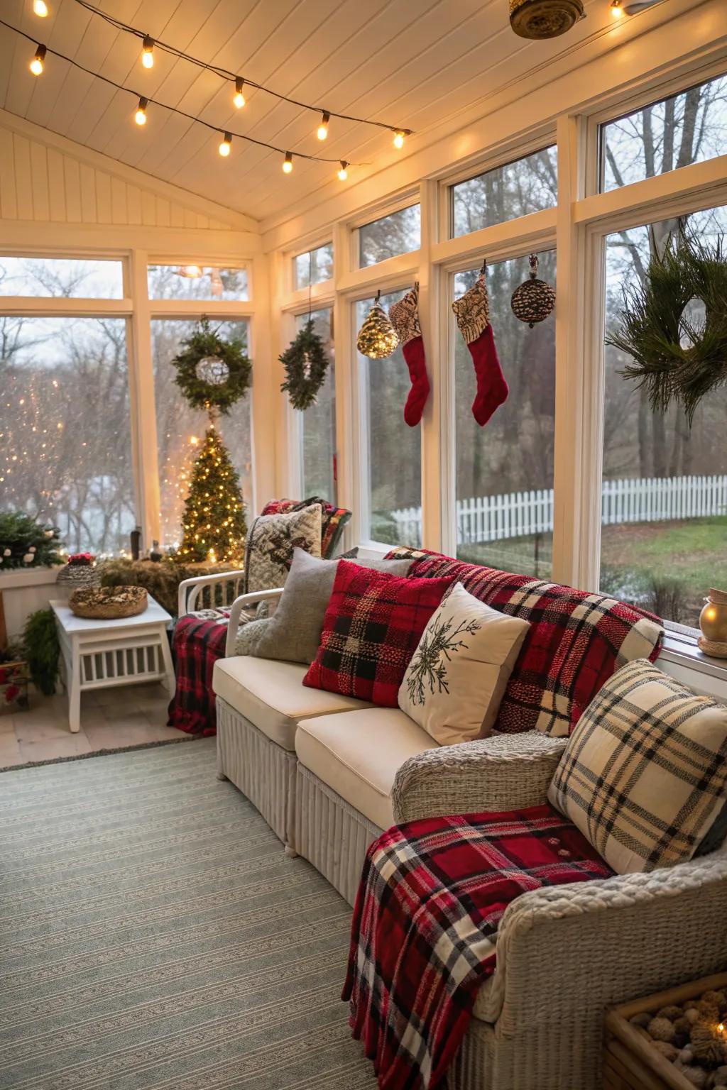 Fabrics contribute warmth and holiday cheer.