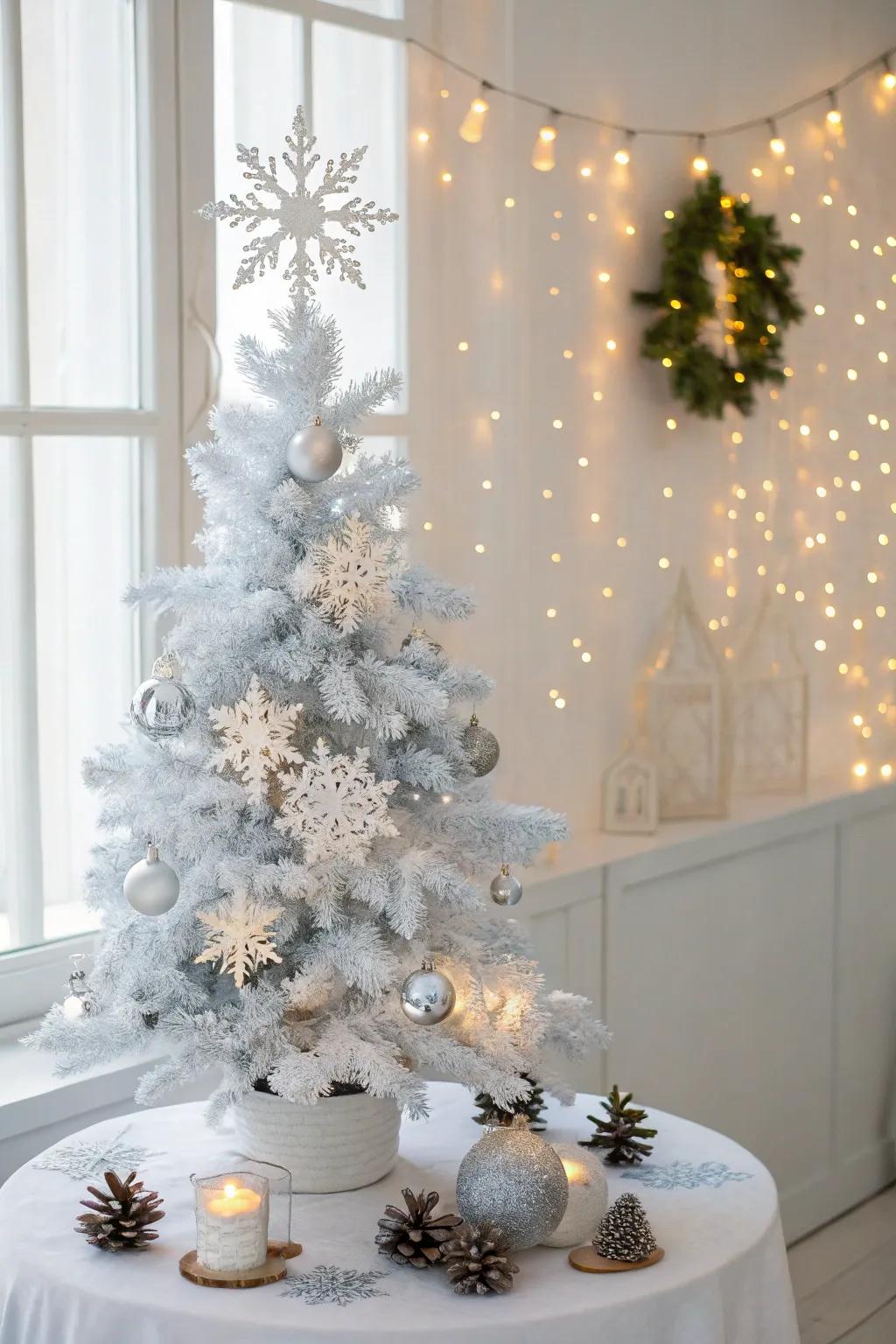 A winter dreamland themed tabletop Christmas tree.