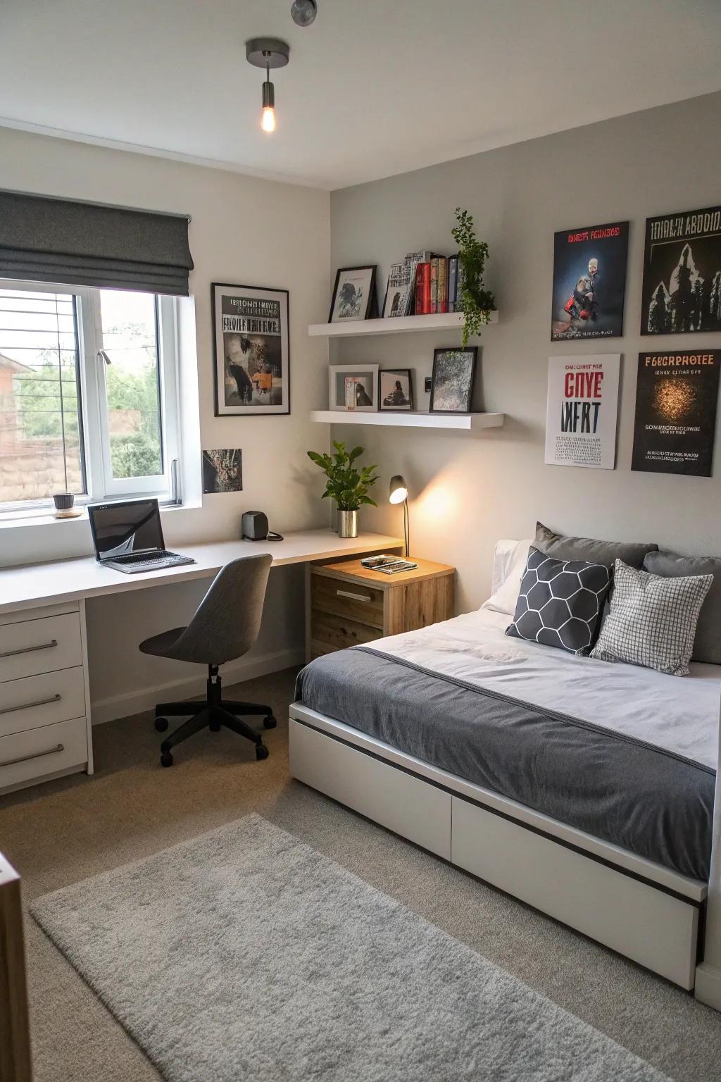 Streamlined furniture adds a modern touch to a teen's bedroom.