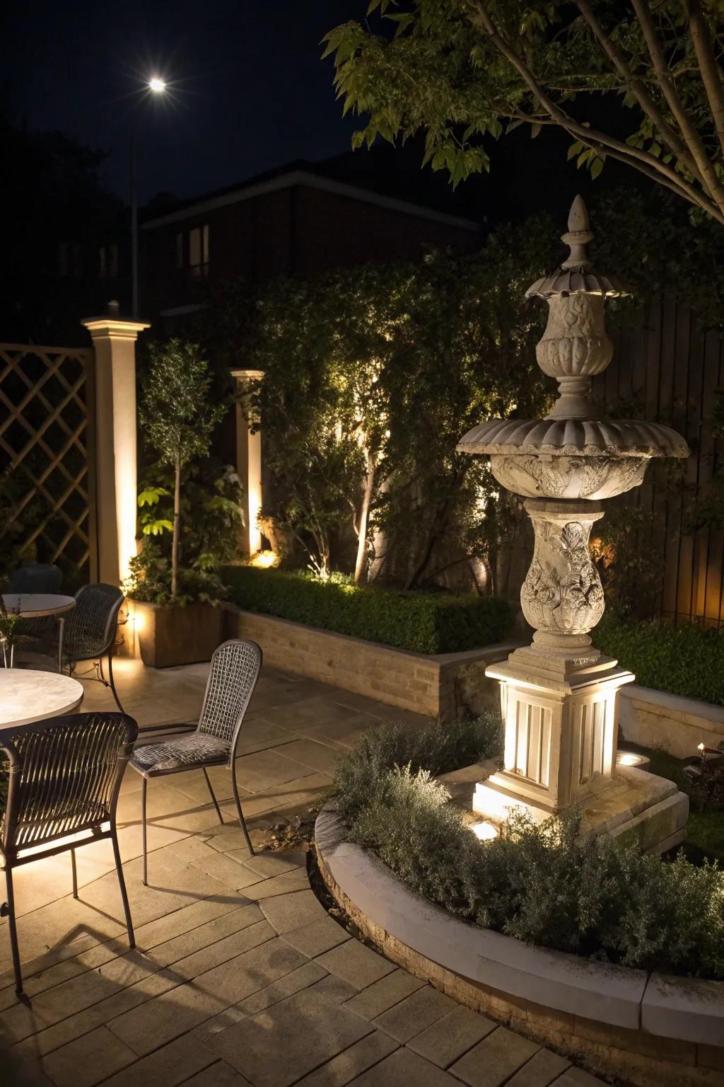 Spotlights can transform ordinary features into focal points.