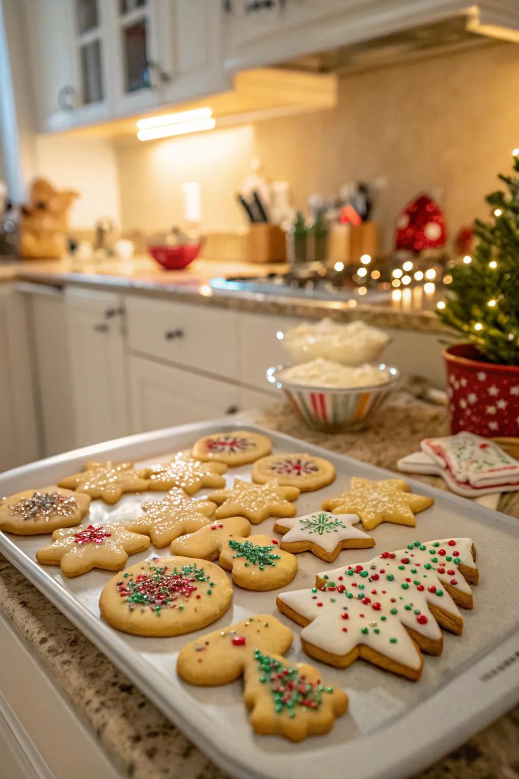 A platter showcasing wonderfully adorned Christmas biscuits.