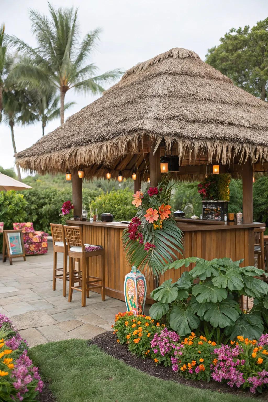 Modern strength and an authentic appearance are features of synthetic thatch.