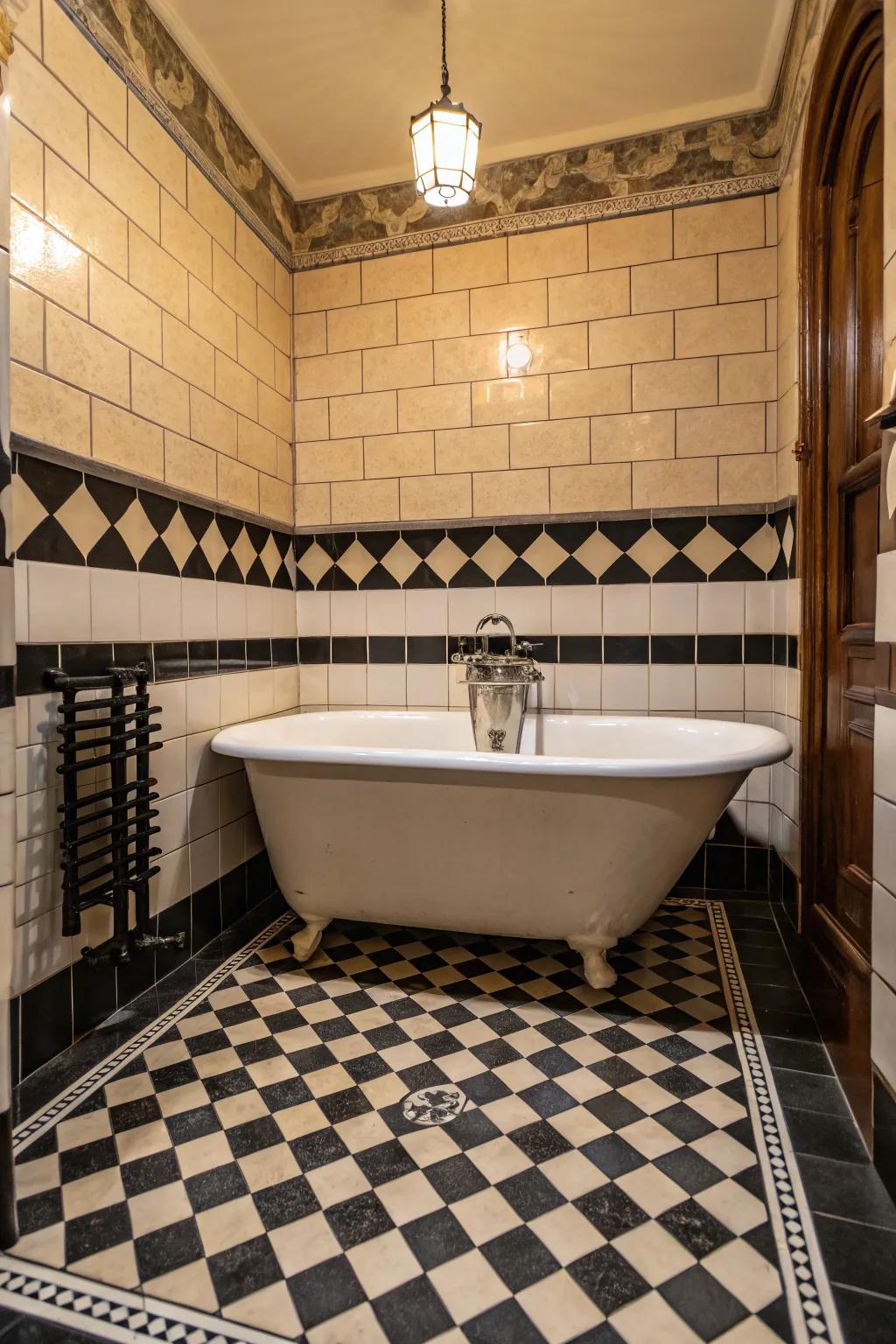 Checkerboard tiling provides a timeless, vintage charm to your bathroom.