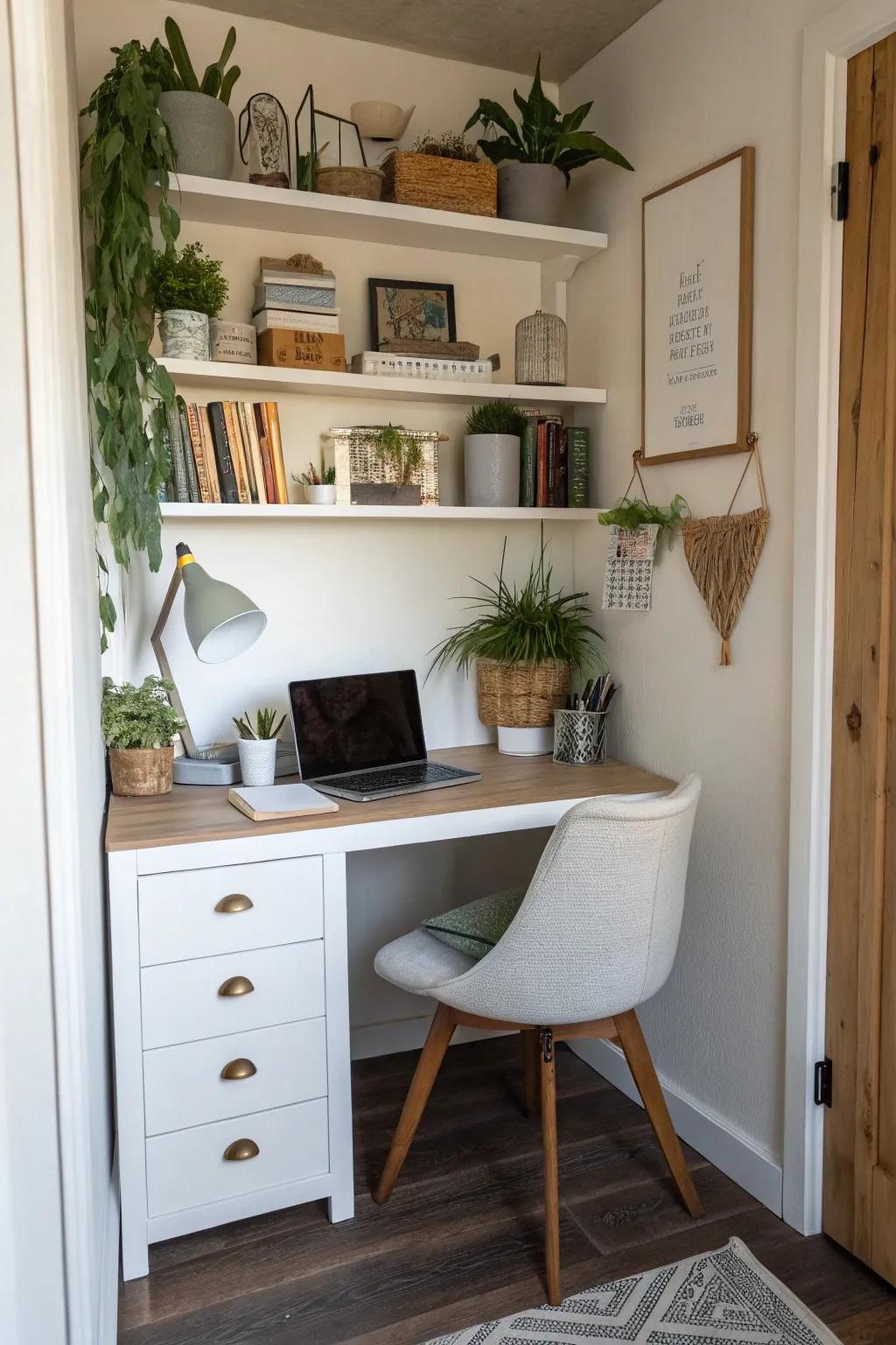 Corners can be used creatively for a functional workspace.