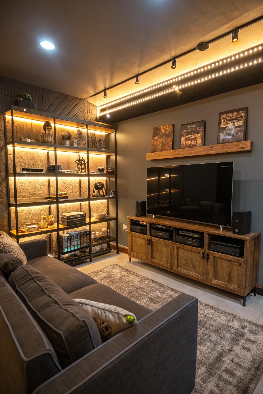 LED lighting adds warmth and atmosphere to a compact personal haven.