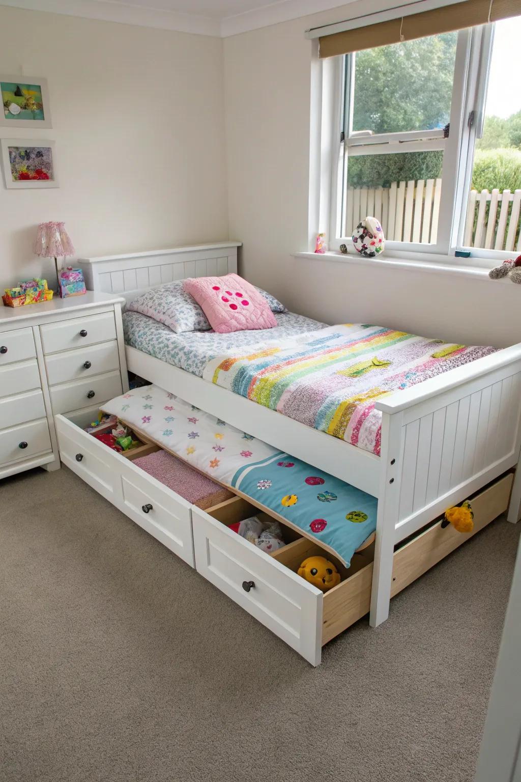 An adaptable bed optimizing area utilization.