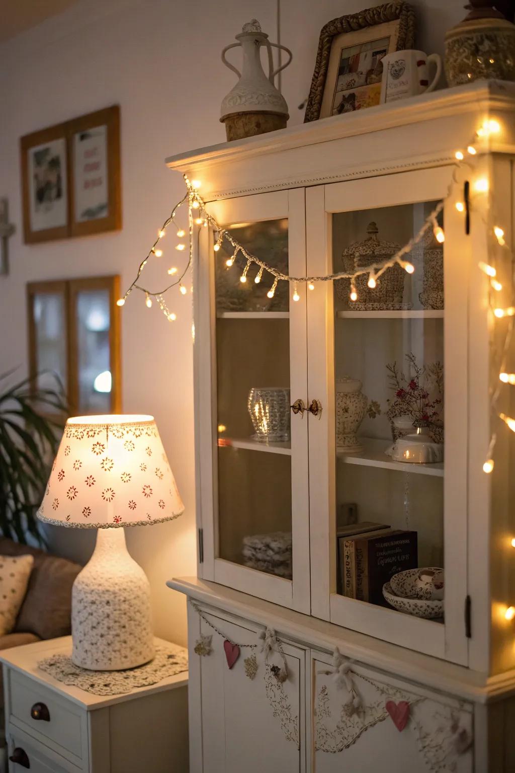Ornamental lights bring coziness and ambiance to the arrangement.