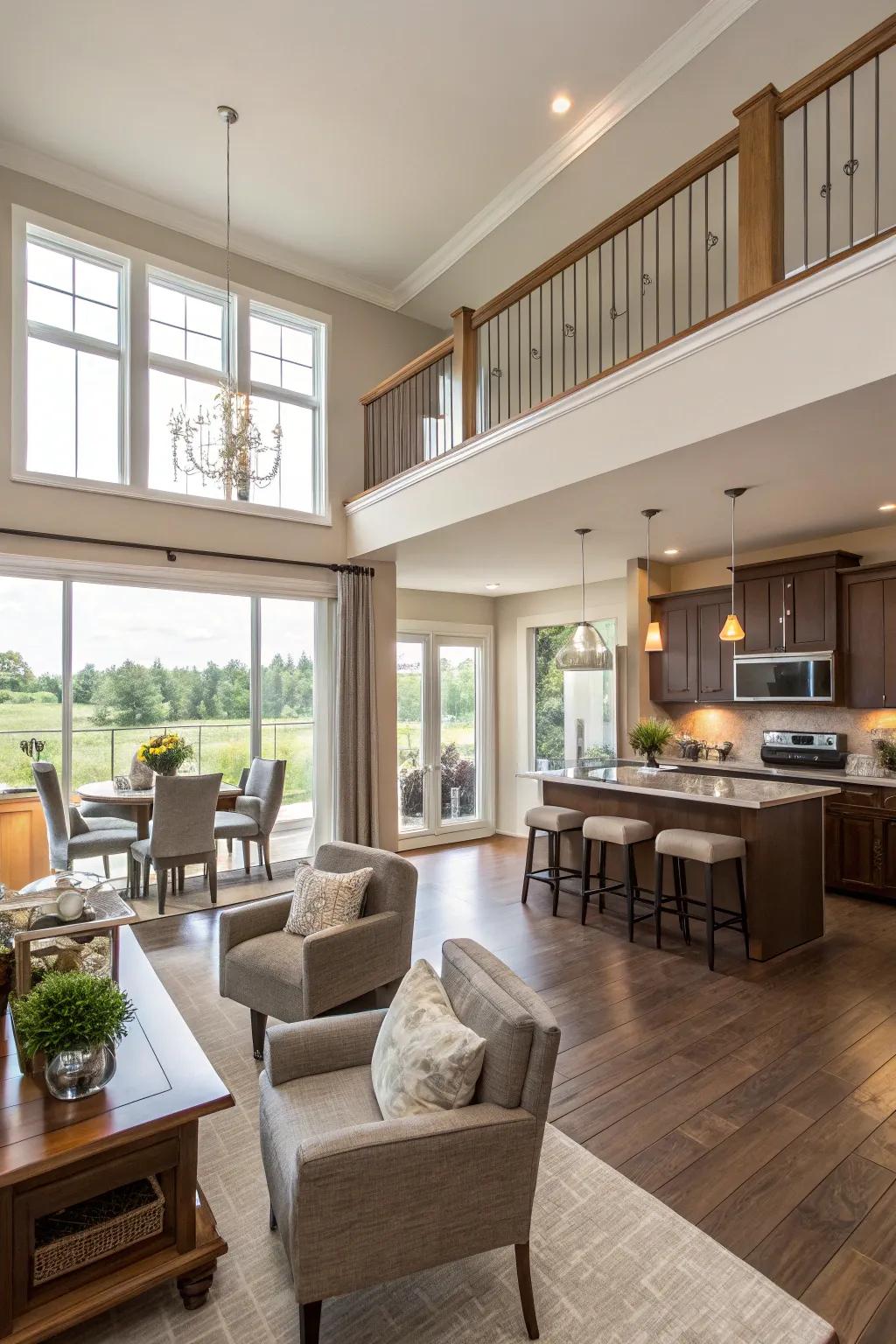 An open layout enhances space and flow in a townhouse.