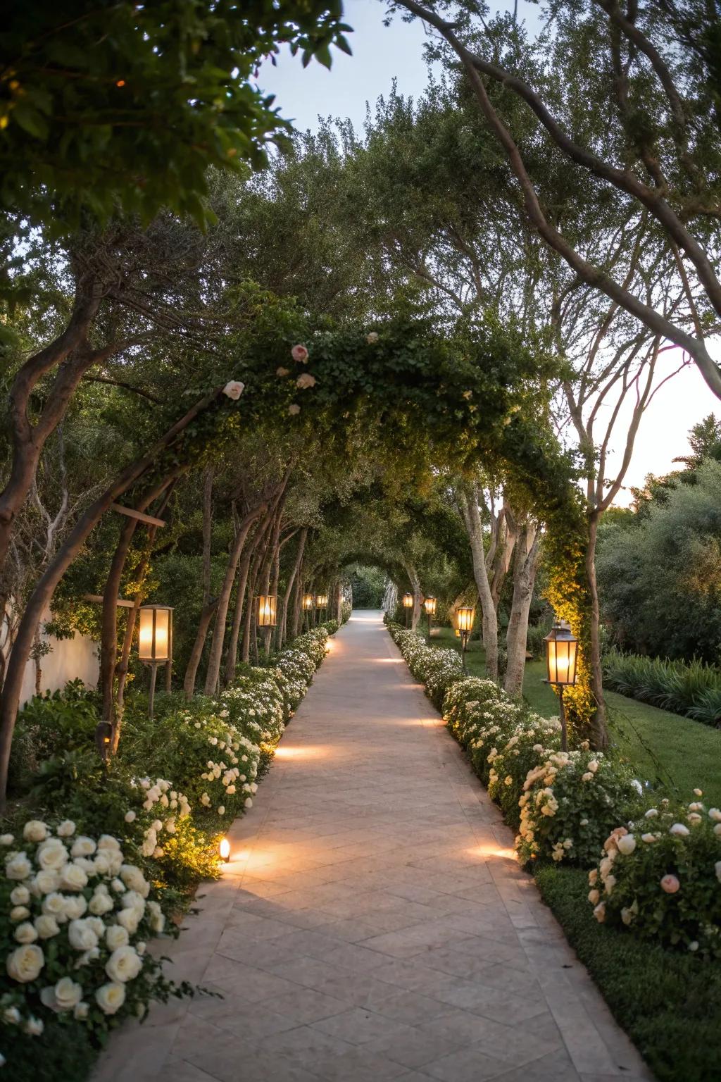 Path lighting featuring trees that guide the way.
