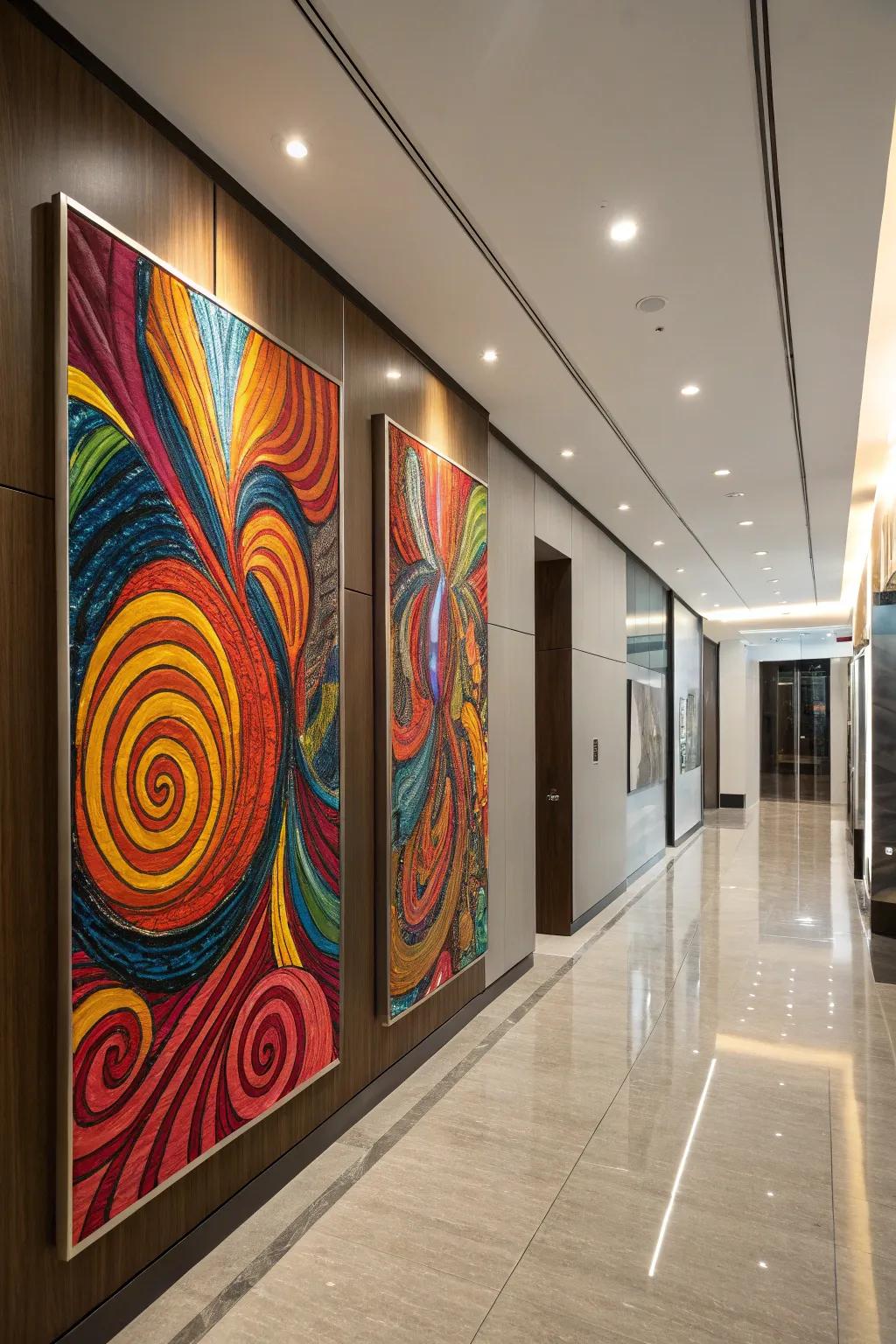 Strong abstract patterns creating a vibrant triptych.