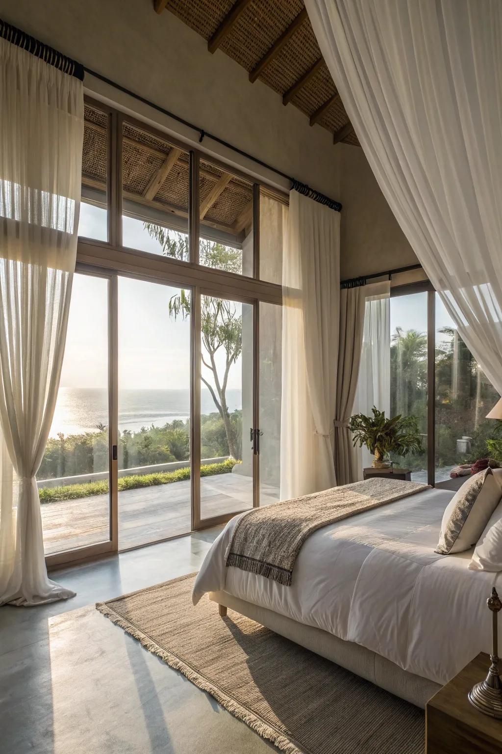 Natural light floods the room, crafting an airy and tropical-inspired space.