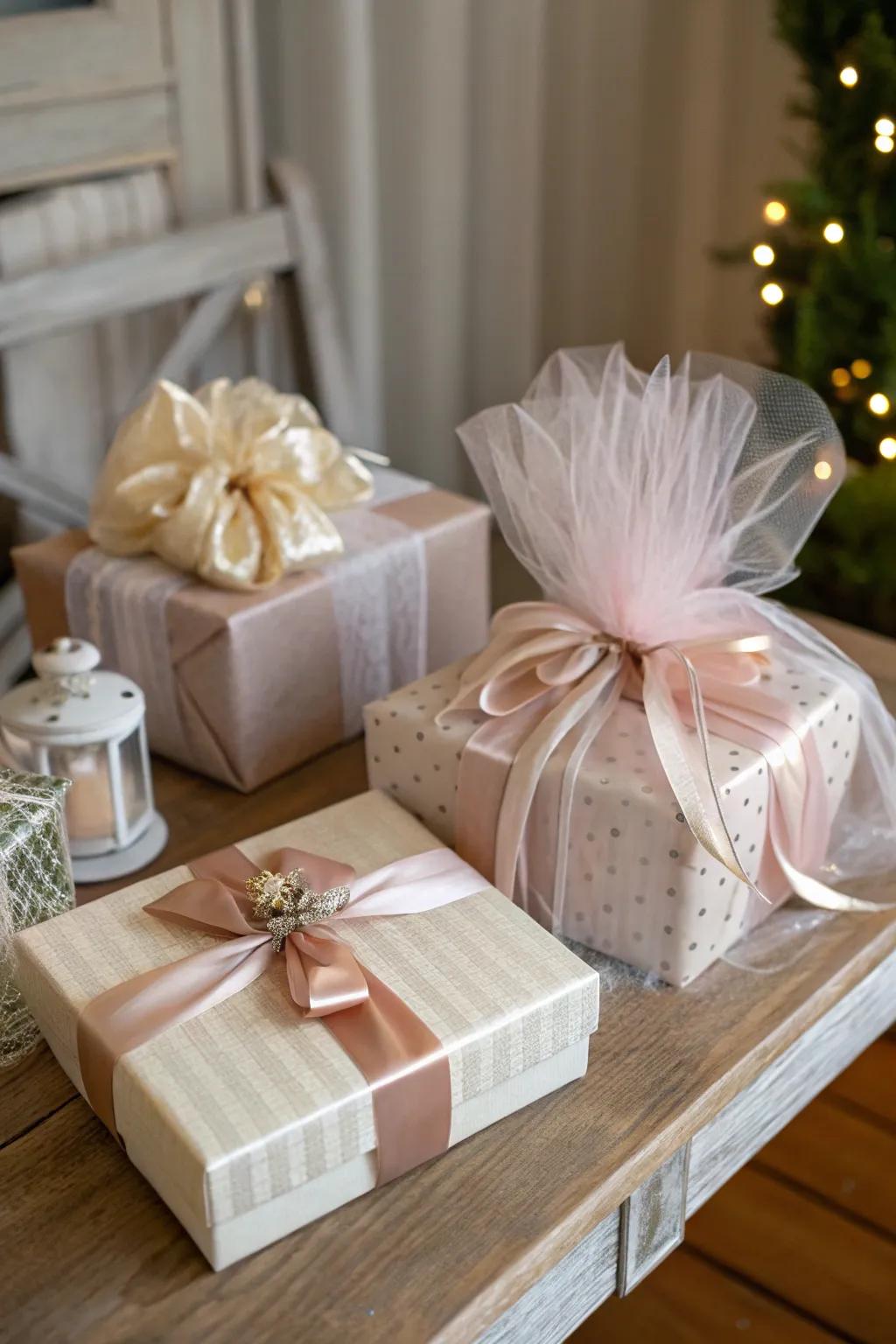 Include a hint of sophistication to your gifts using netting wrapping.