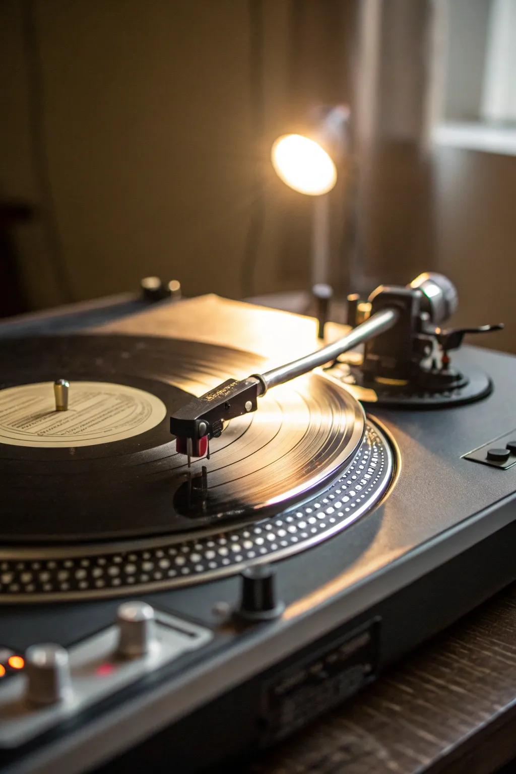 A spotlight effect accentuating a spinning record.