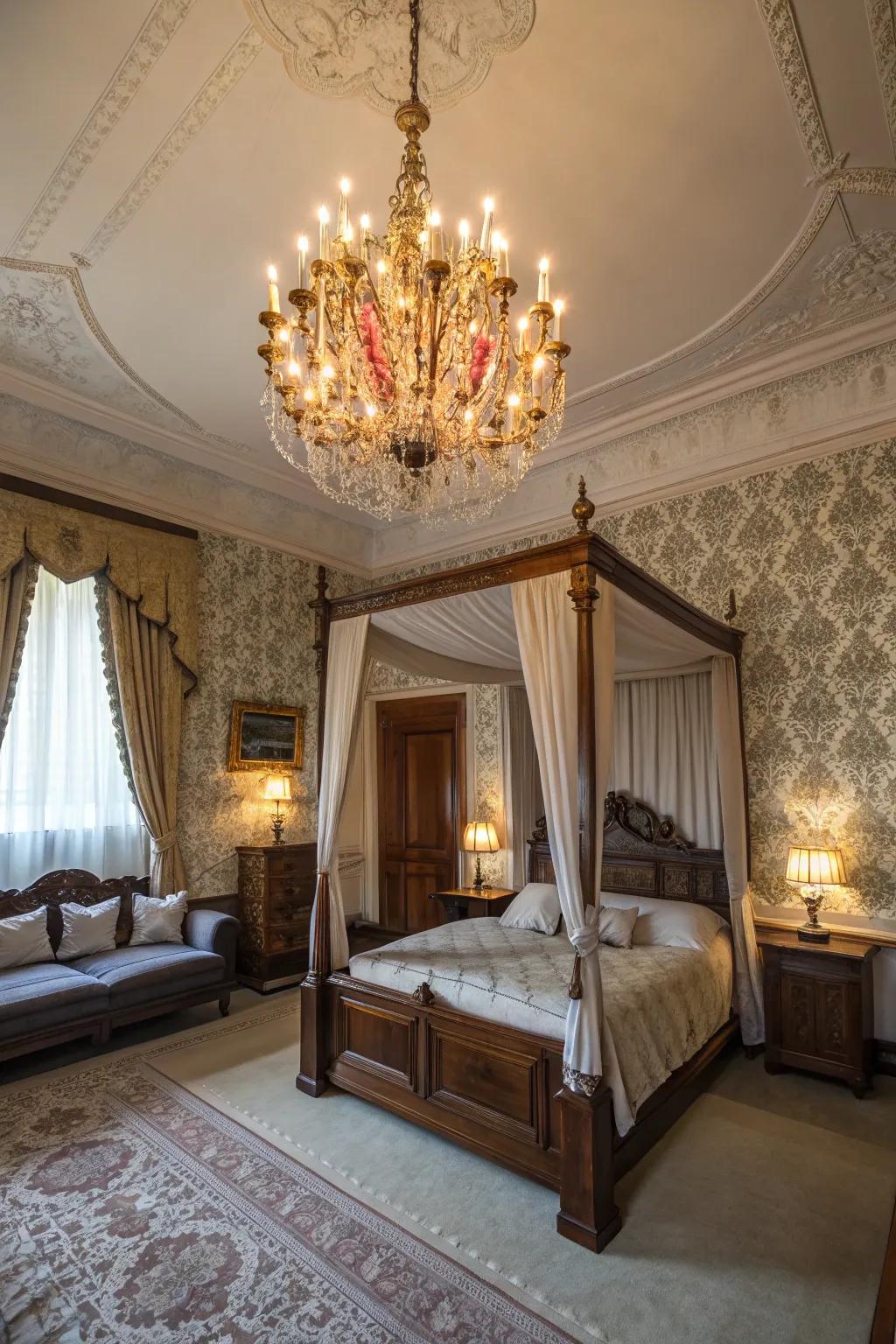A lighting fixture contributes refinement and sophistication to your Tuscan bedroom.