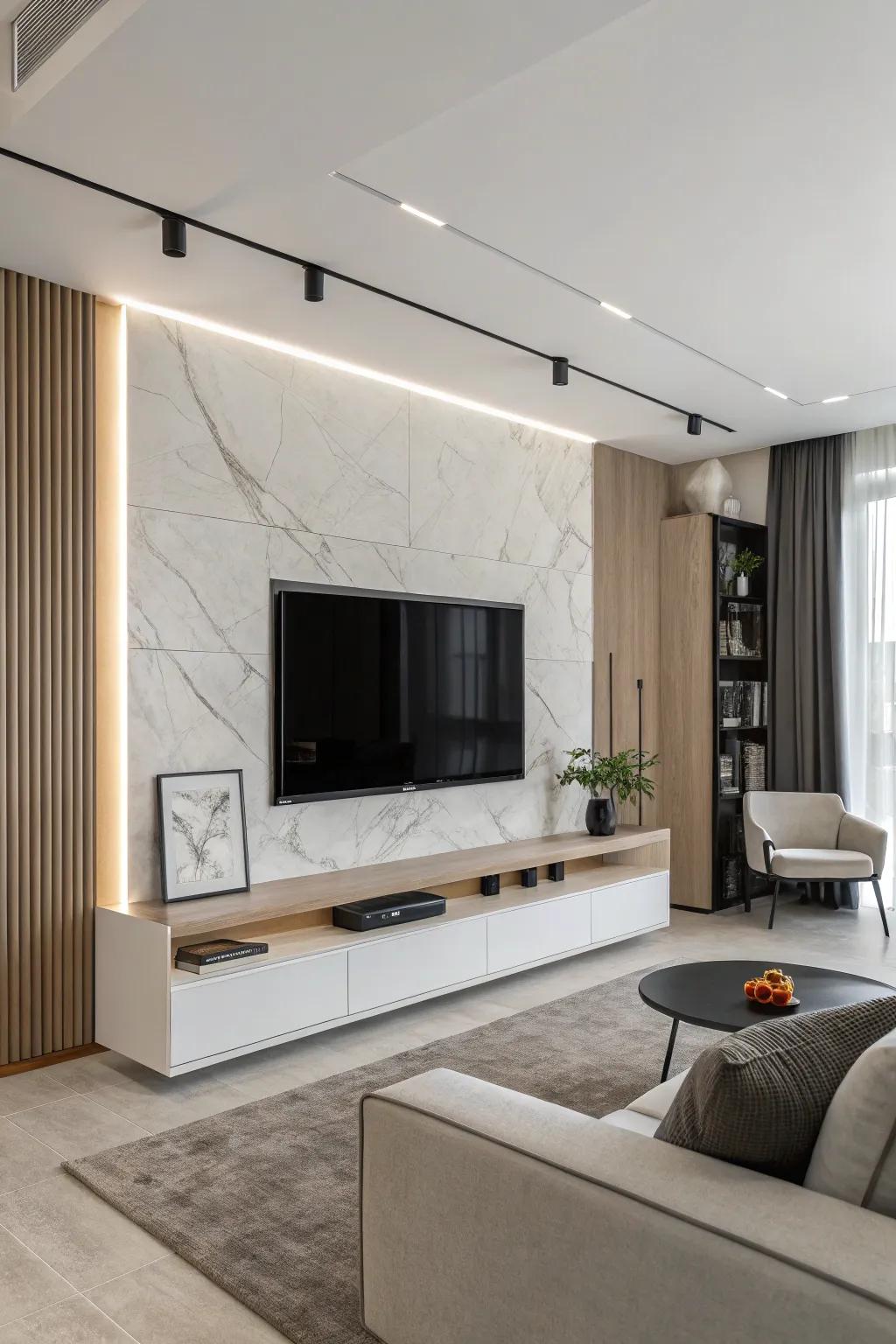 Clean lines and effortlessness highlight this understated TV wall design.