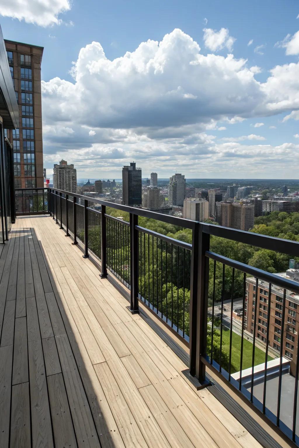 Striking black and pure wood for a modern and dramatic deck.