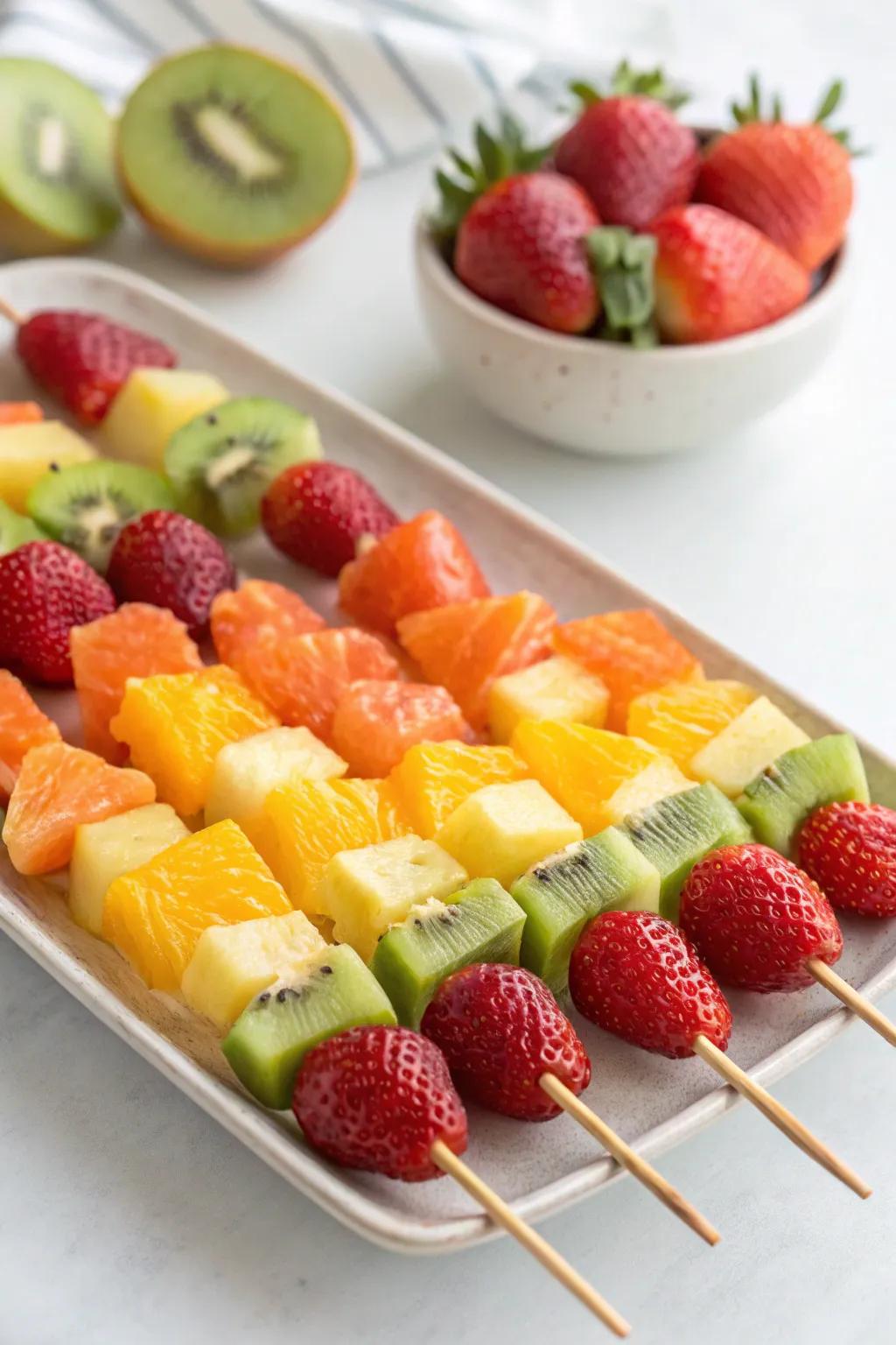 Bright and healthful chromatic fruit rods for a unicorn celebration.