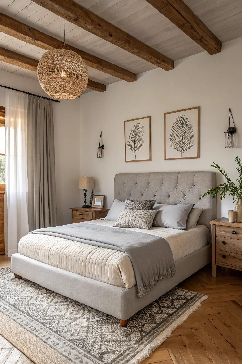 Neutral hues cultivate a calming and peaceful bedroom setting.