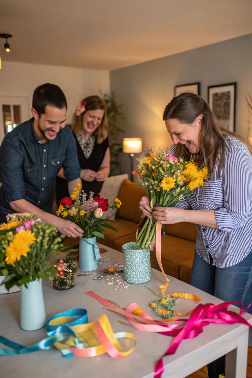 Design captivating floral displays alongside your friends.