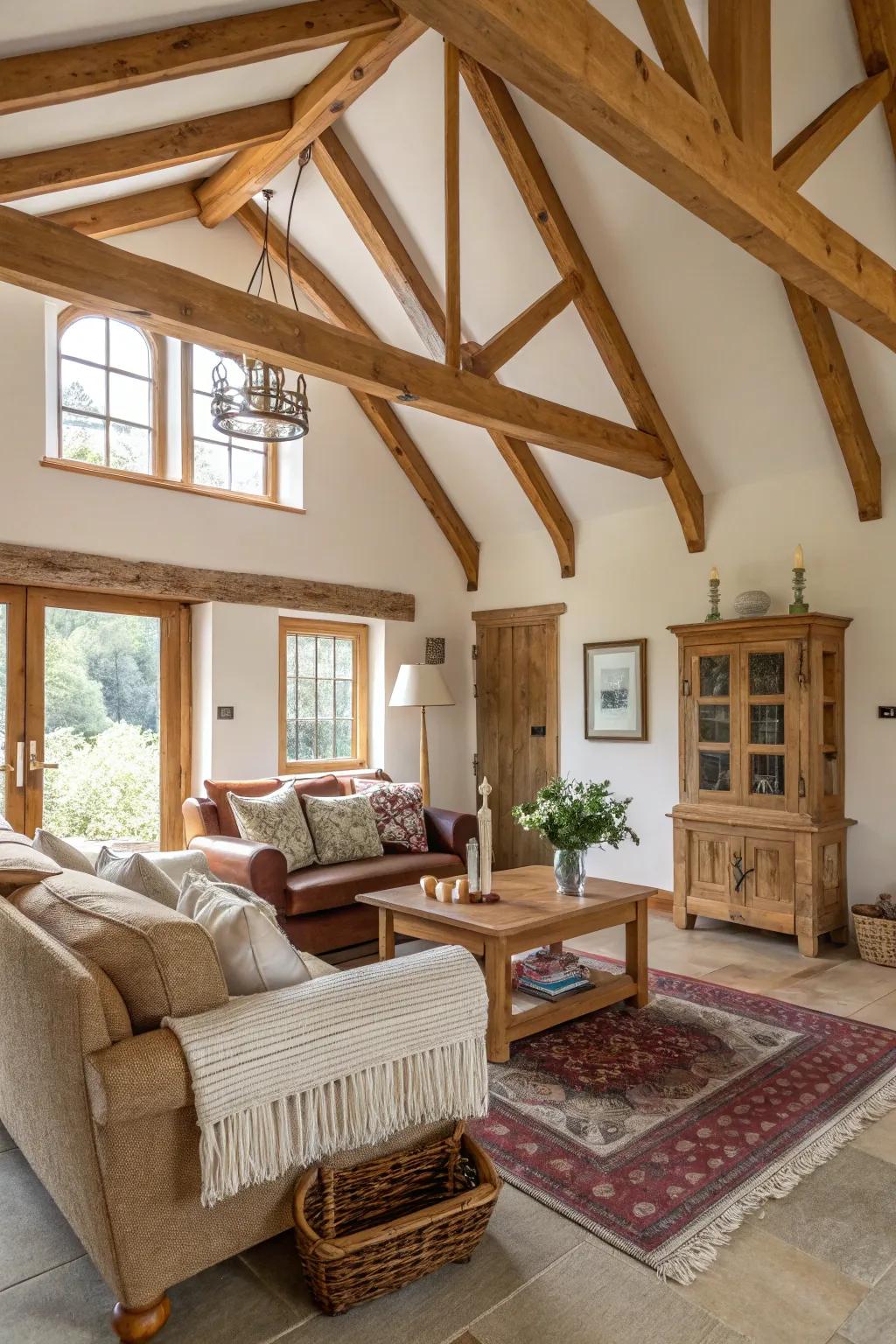 Contrasting colors highlight the beauty of structural beams.