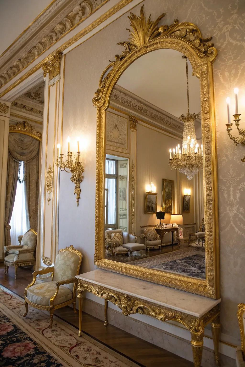 A decorative mirror that enhances the beauty and light in the space.