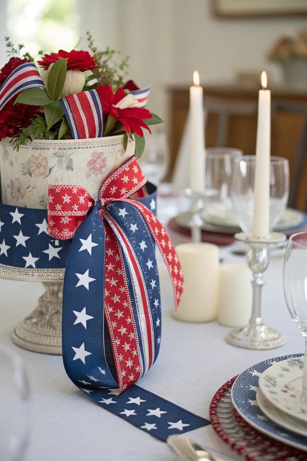 A creative DIY centerpiece featuring stars and stripes.