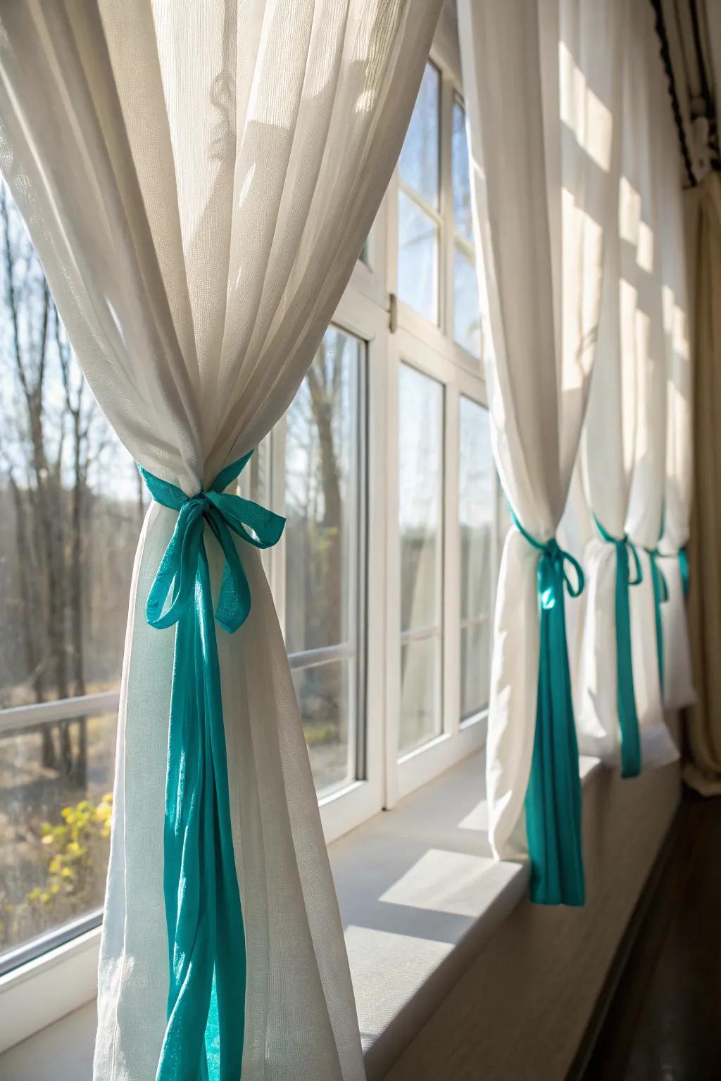 A burst of color in curtain ornaments can alter the look.