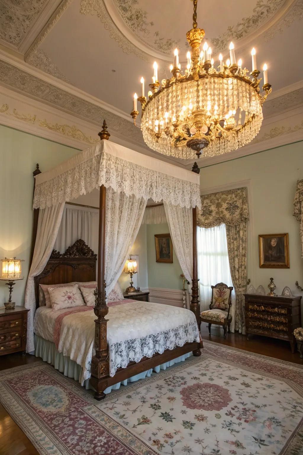 A stunning hanging light serves as the focal point of Victorian elegance.