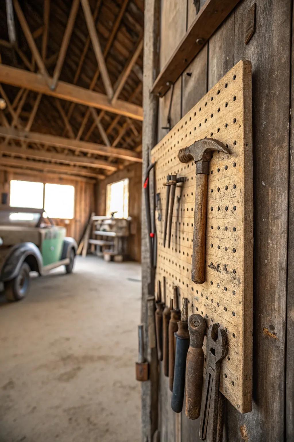 Period-specific instruments add authenticity and charm to a garage.