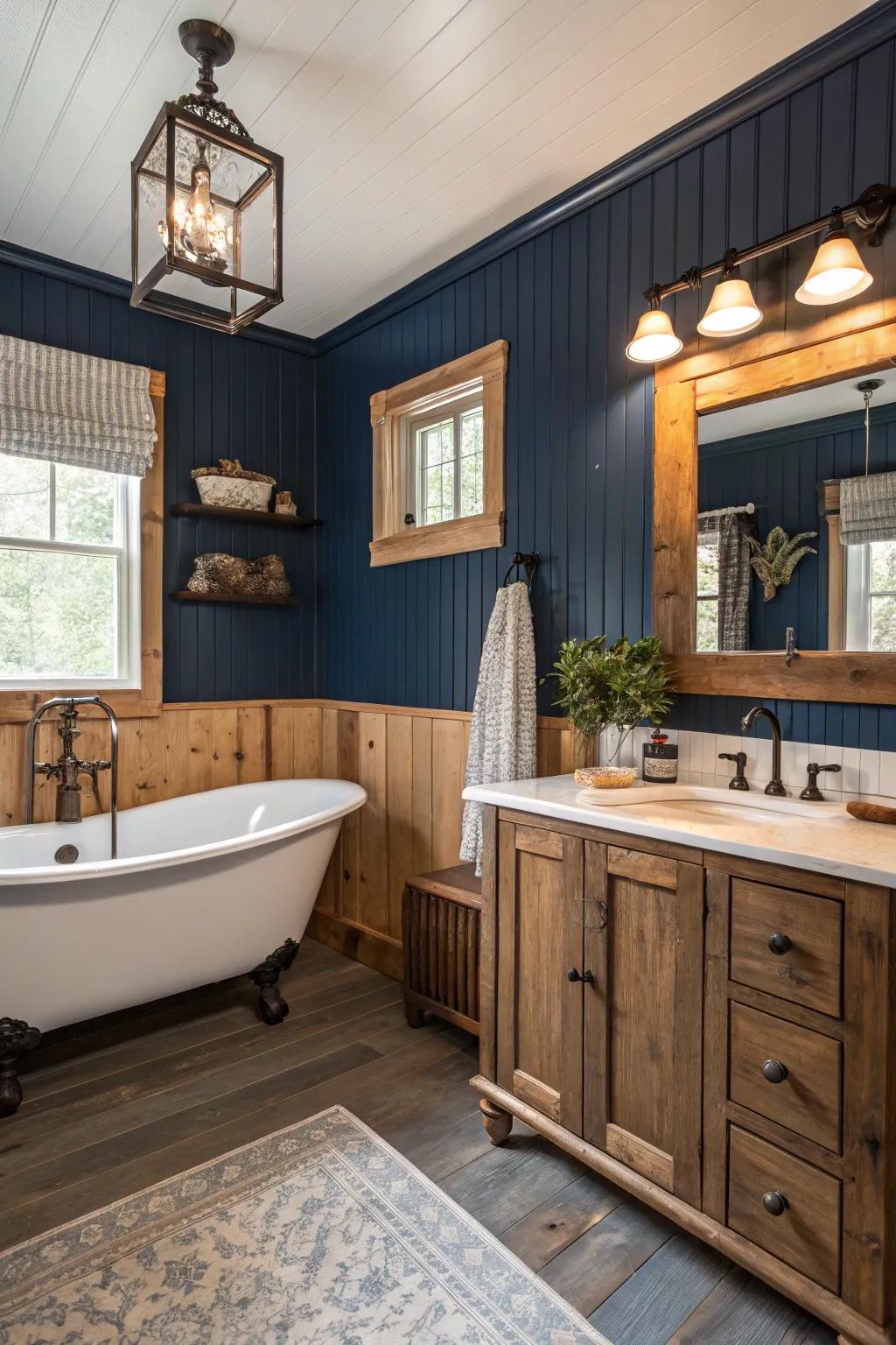 Grooved panel paneling introduces countryside appeal and coziness.