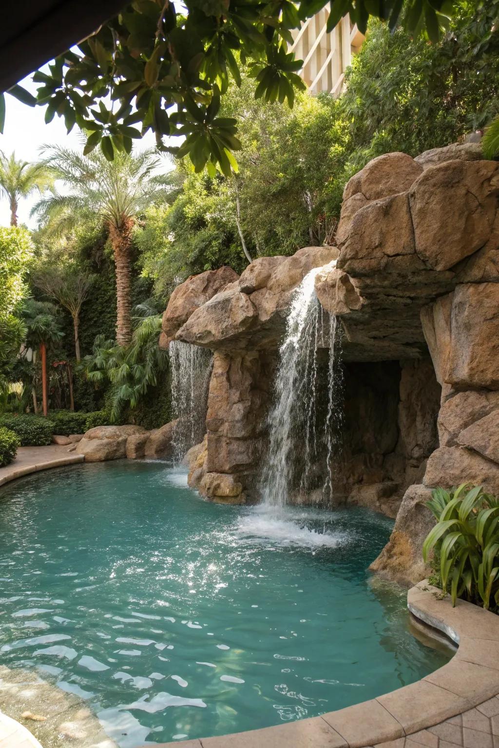 A waterfall not only enhances visual appeal but also brings a soothing ambiance to your pool area.