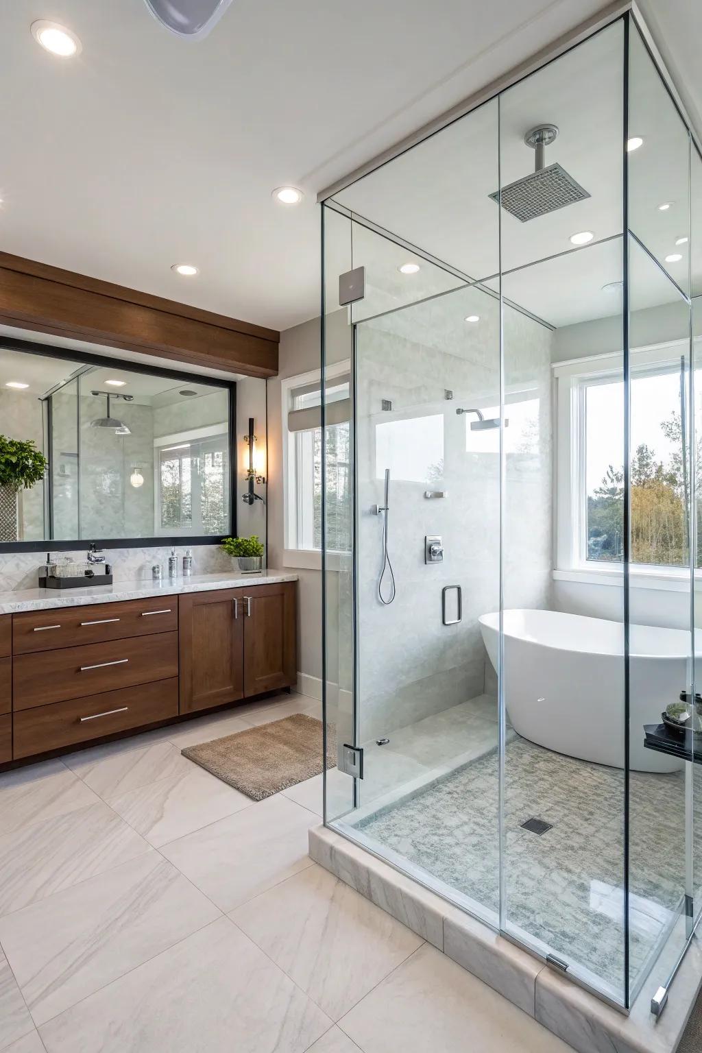 Frameless enclosures fashion a spacious, airy feeling in your shower.