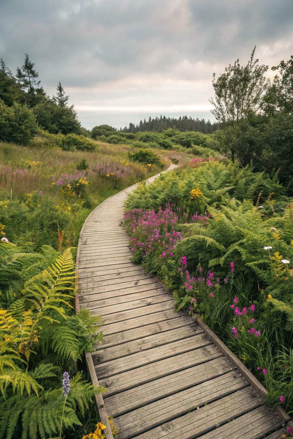 Wood plank walkways add warmth and a rustic appeal to all gardens.