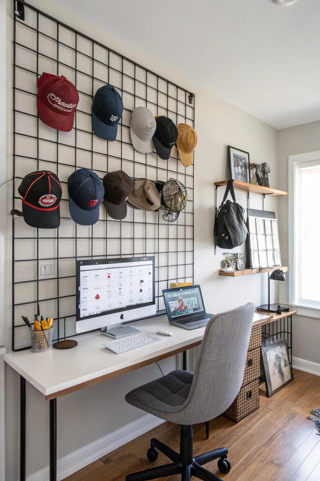 A modern grid board display for hats
